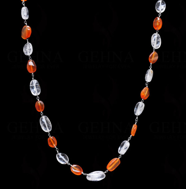 White Topaz Cornaline Bead  Chain In .925 Sterling Silver CS-1013