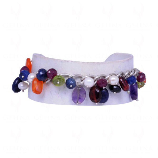 Pearl & Multi Color Percious & Semi-Precious Gemstone Bead Bracelet BS-1013