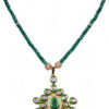 Emerald & White Topaz Studded Tradition Pendant With Emerald Bead Chain FN-1013