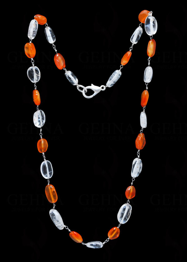 White Topaz Cornaline Bead  Chain In .925 Sterling Silver CS-1013