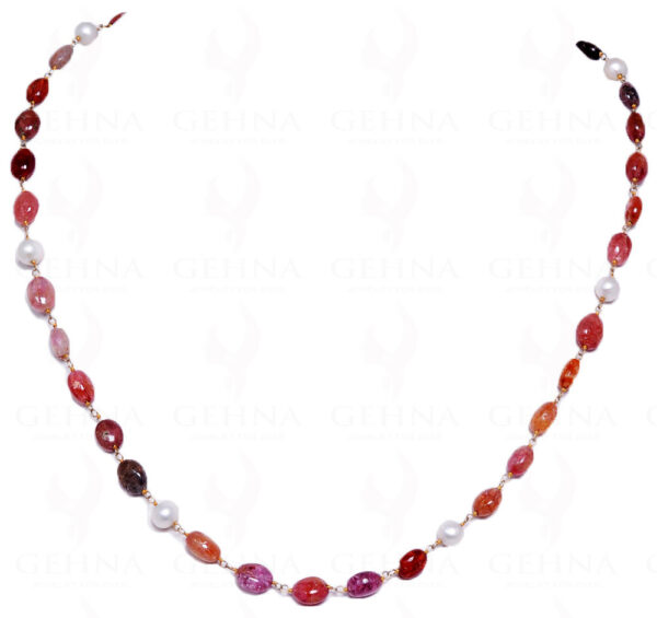 18" Pink Spinel Pearl Bead  Chain In .925 Sterling Silver Cm1014