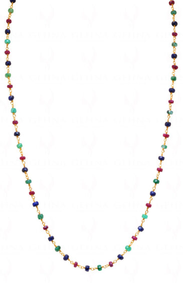 Emerald Ruby Sapphire Gemstone Faceted Bead Chain – Linked In .925 Silver CP-1014