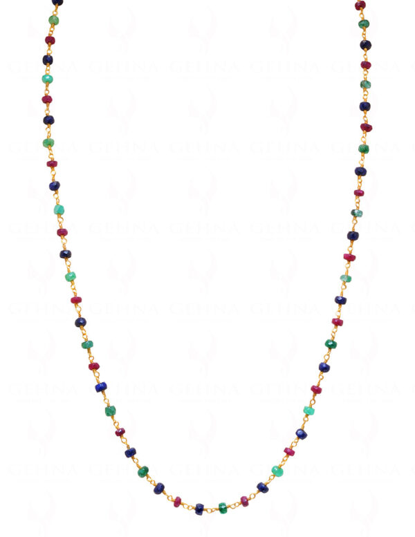 Emerald Ruby Sapphire Gemstone Faceted Bead Chain - Linked In .925 Silver CP-1014