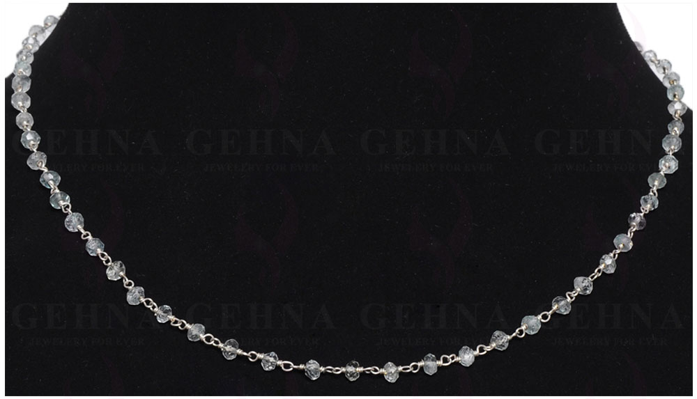 18" Aquamarine Faceted Bead Chain In .925 Sterling Silver CS-1014