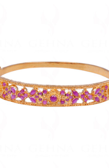 Ruby Color Stone Studded Yellow Gold Plated Bracelet FB-1014