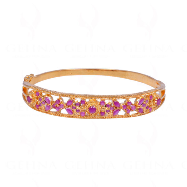 Ruby Color Stone Studded Yellow Gold Plated Bracelet FB-1014