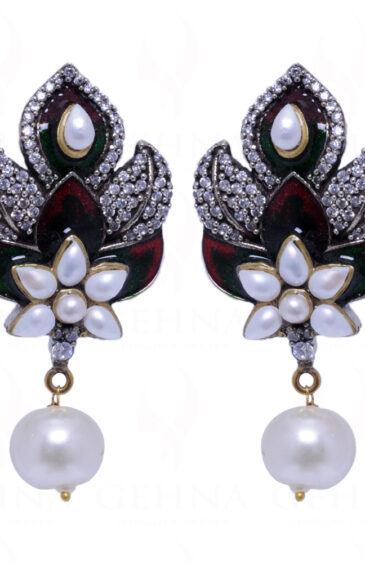 Simulated Diamond & Pearl Studded Festive Earrings FE-1014