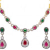 White Topaz Ruby & Emerald Studded Necklace & Earring Set FN-1014