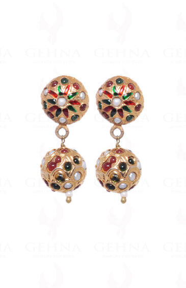 Pearl, Ruby & Emerald Stone Studded Jadau Bead Earrings LE01-1014