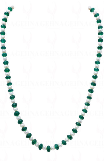 Pearl & Green Onyx Gemstone Round Faceted Bead Strand NM-1014