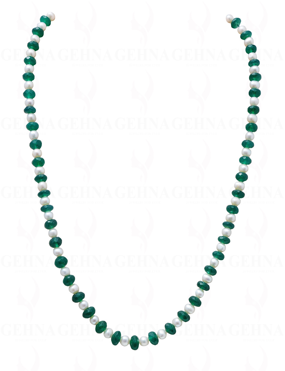 Pearl & Green Onyx Gemstone Round Faceted Bead Strand NM-1014