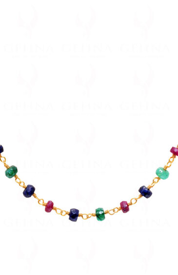 Emerald Ruby Sapphire Gemstone Faceted Bead Chain – Linked In .925 Silver CP-1014