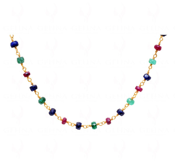 Emerald Ruby Sapphire Gemstone Faceted Bead Chain - Linked In .925 Silver CP-1014