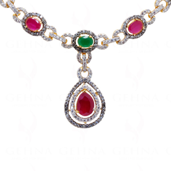 White Topaz Ruby & Emerald Studded Necklace & Earring Set FN-1014