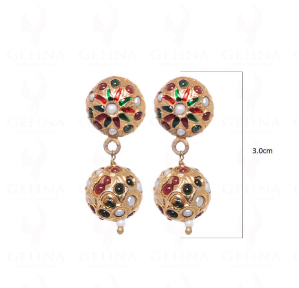 Pearl, Ruby & Emerald Stone Studded Jadau Bead Earrings LE01-1014