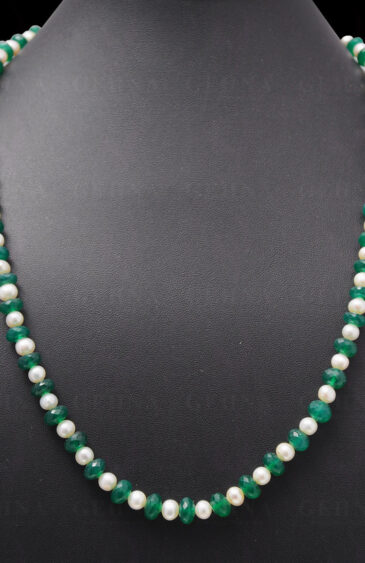 Pearl & Green Onyx Gemstone Round Faceted Bead Strand NM-1014