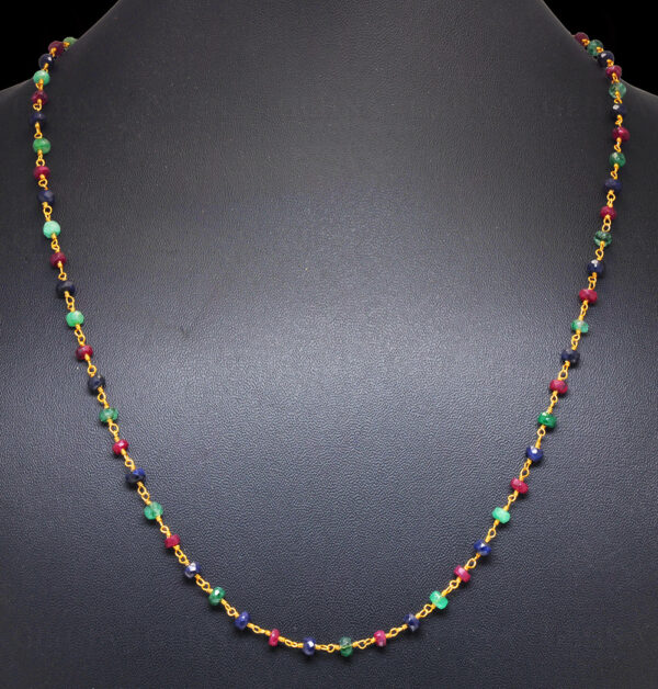 Emerald Ruby Sapphire Gemstone Faceted Bead Chain - Linked In .925 Silver CP-1014