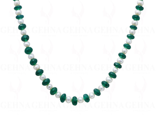 Pearl & Green Onyx Gemstone Round Faceted Bead Strand NM-1014