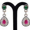White Topaz Ruby & Emerald Studded Necklace & Earring Set FN-1014