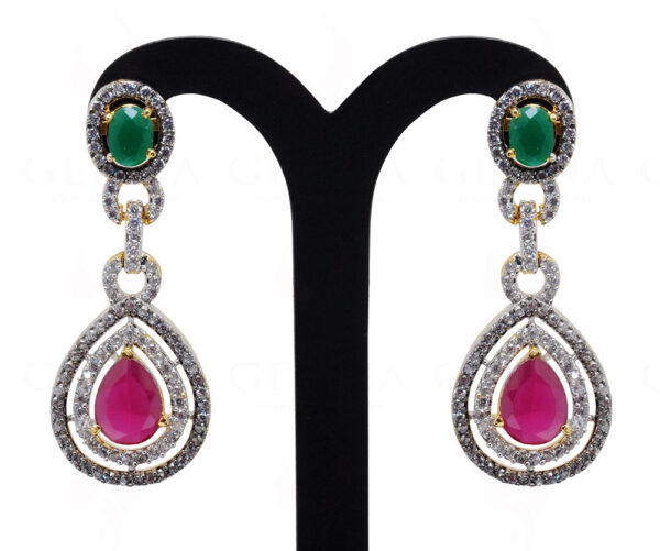 White Topaz Ruby & Emerald Studded Necklace & Earring Set FN-1014