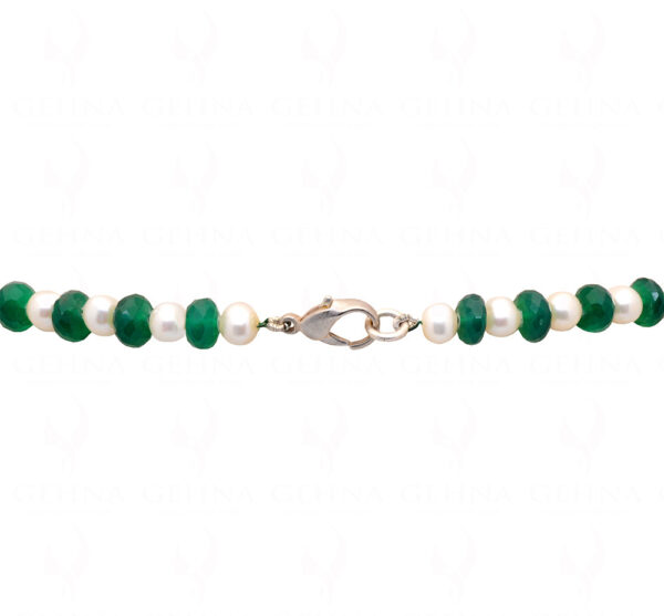 Pearl & Green Onyx Gemstone Round Faceted Bead Strand NM-1014