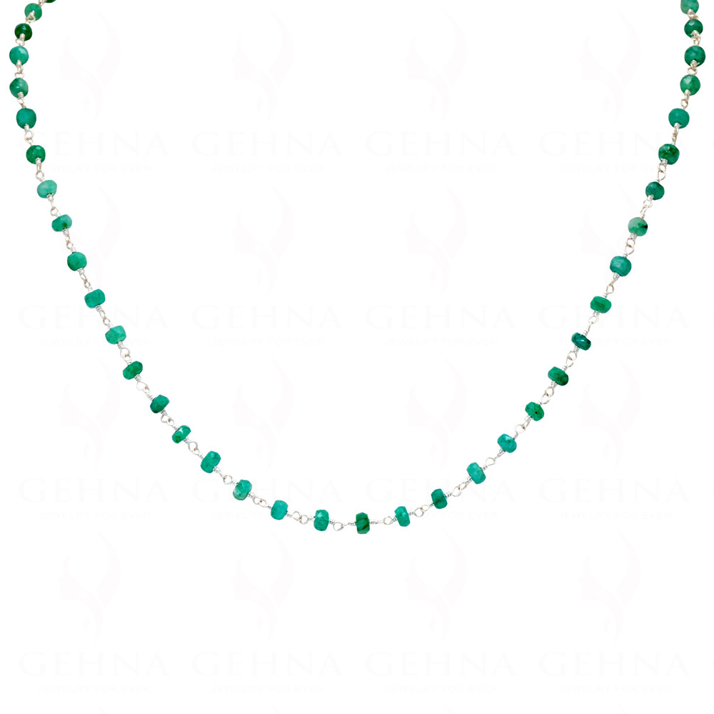 Emerald Gemstone Faceted Bead Chain Linked In .925 Silver Wire CP-1015