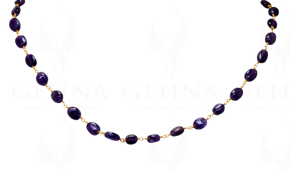 18" Amethyst Gemstone Bead Chain In .925 Sterling Silver CS-1015