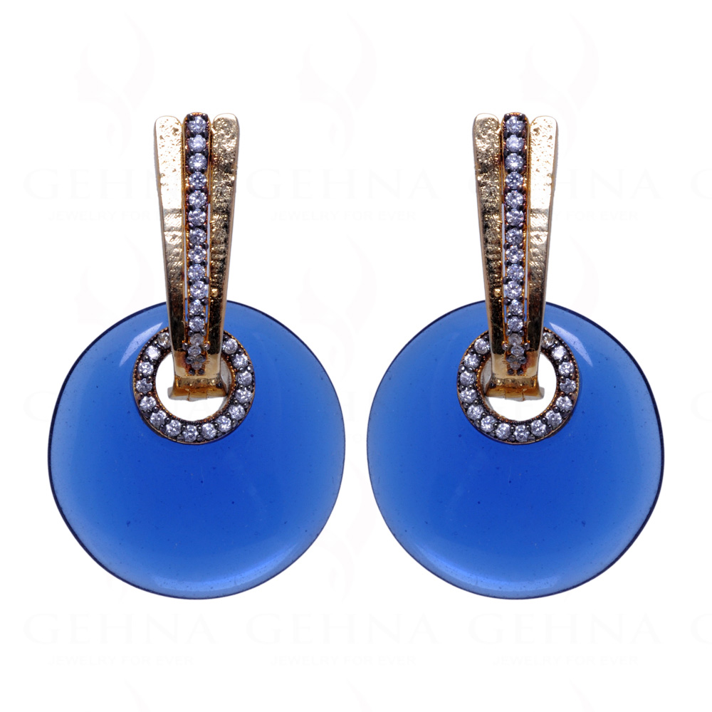 Simulated Diamond & Blue Chalcedony Studded Earrings FE-1015