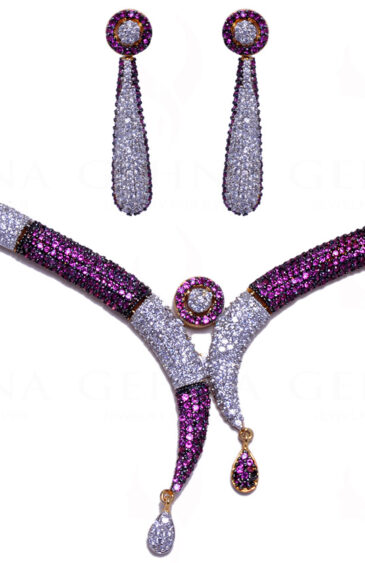Tourmaline & Simulated Diamond Studded Beautiful Necklace & Earring Set FN-1015