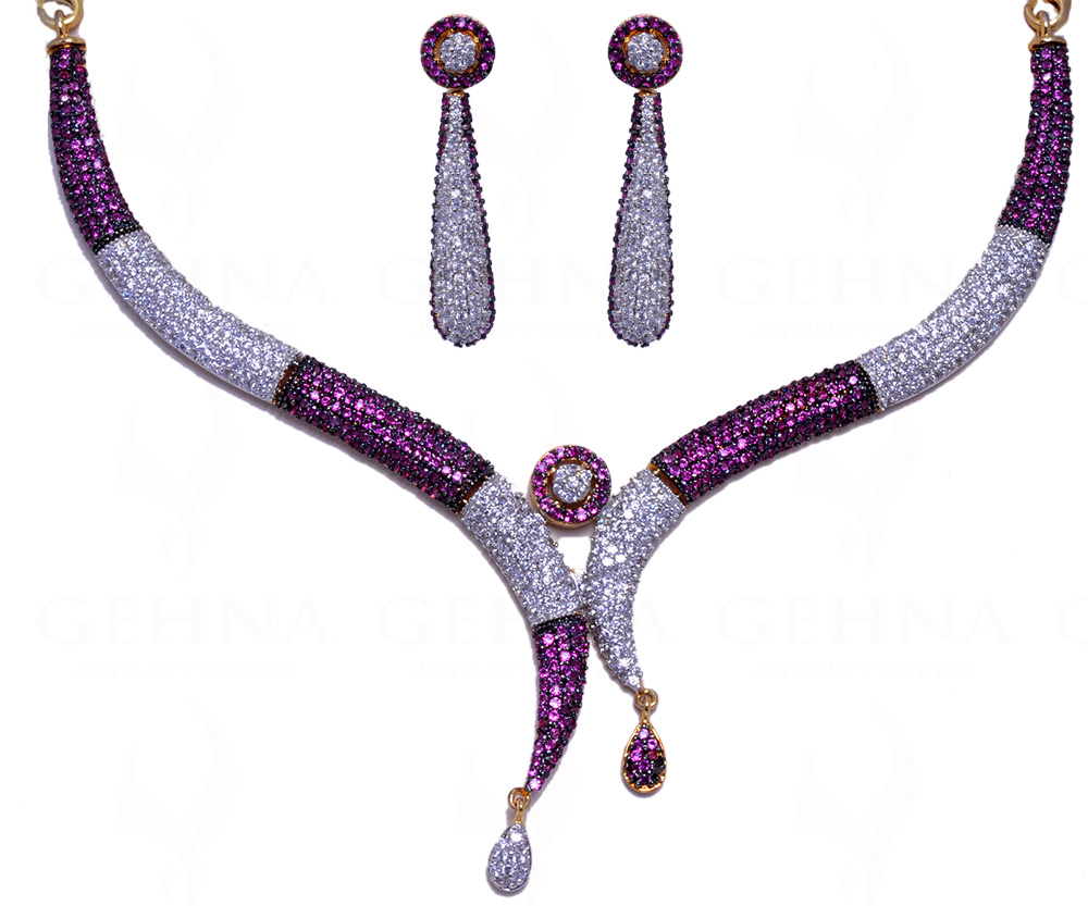 Tourmaline & Simulated Diamond Studded Beautiful Necklace & Earring Set FN-1015