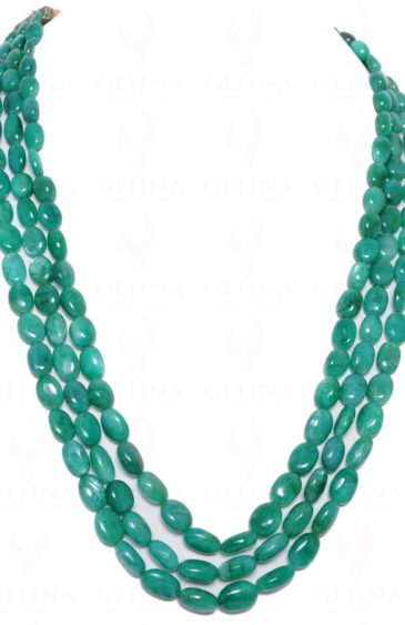 3 Row Necklace Of Emerald Gemstone Oval Shaped Bead NP-1015