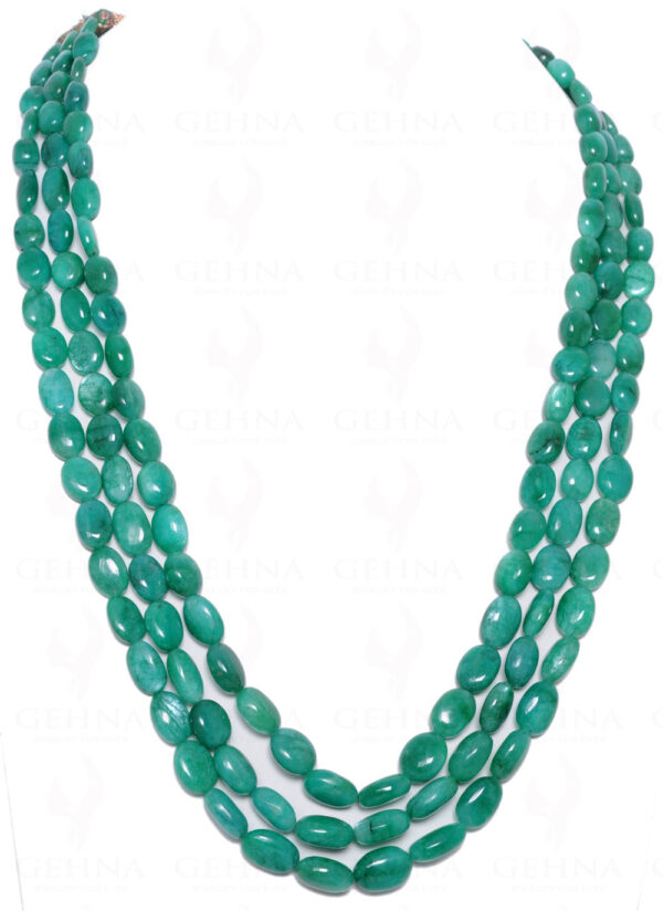 3 Row Necklace Of Emerald Gemstone Oval Shaped Bead NP-1015