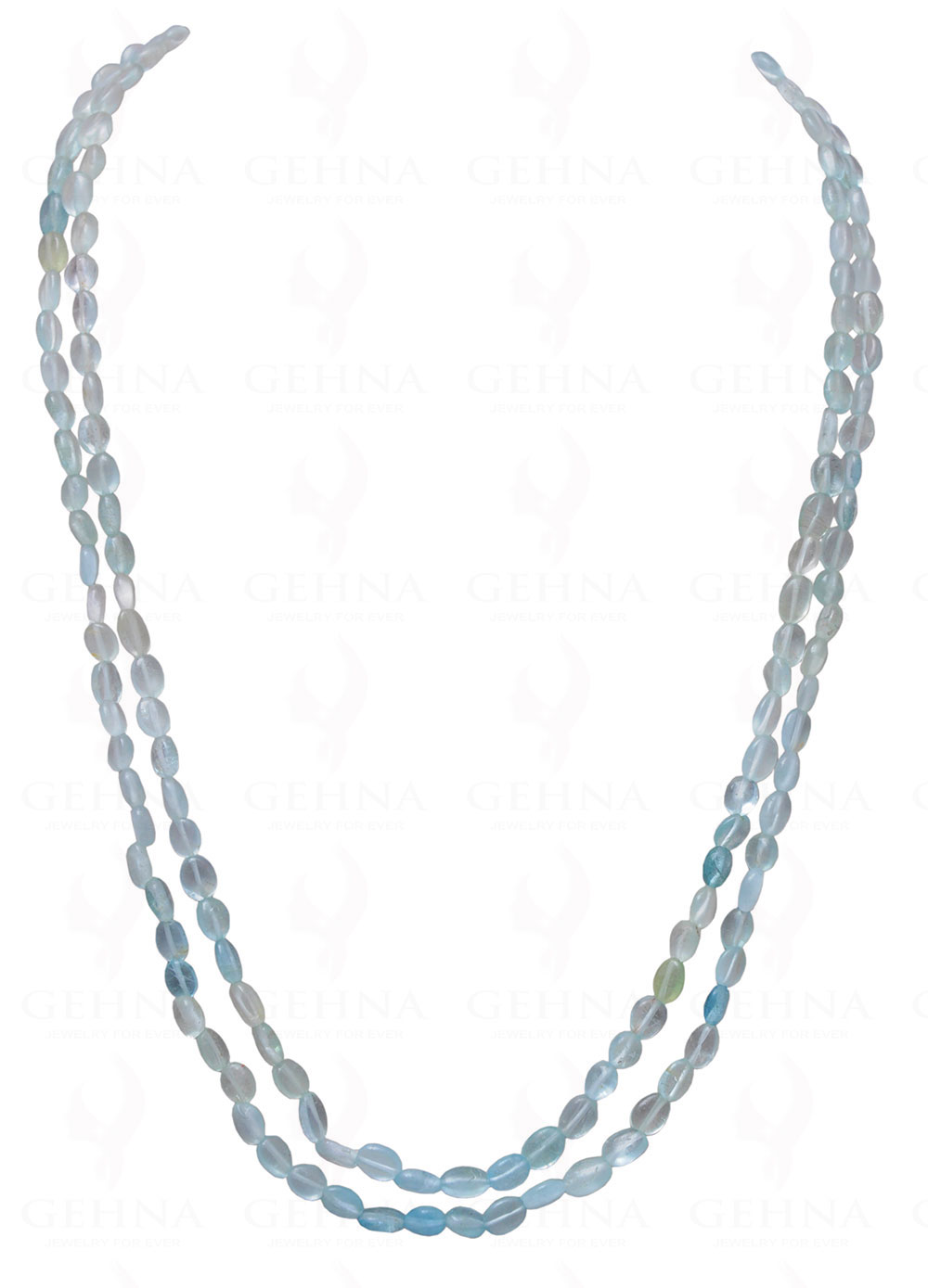 2 Rows of Aquamarine Gemstone Oval Shaped Bead Necklace NS-1015