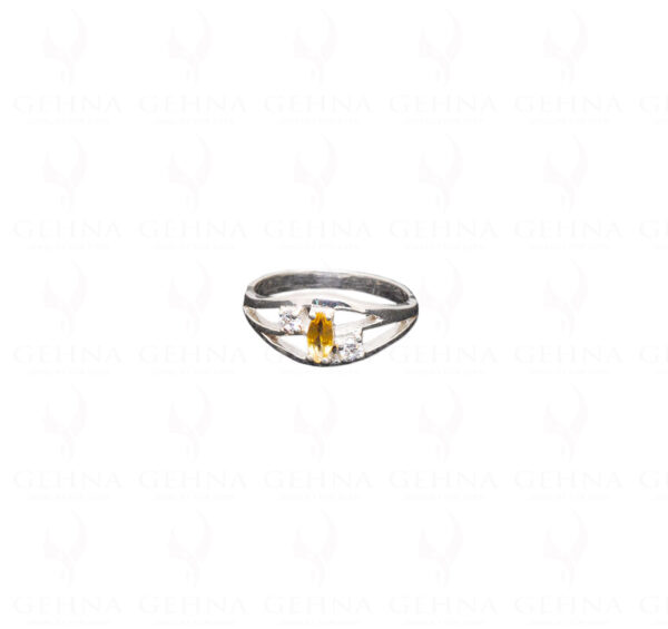 Citrine & White Topaz Gemstone Studded 925 Sterling Silver Ring SR-1015