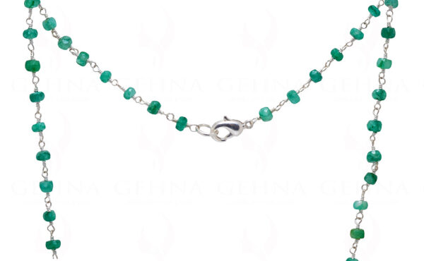 Emerald Gemstone Faceted Bead Chain Linked In .925 Silver Wire CP-1015