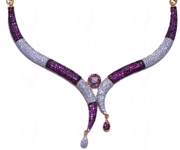 Tourmaline & Simulated Diamond Studded Beautiful Necklace & Earring Set FN-1015