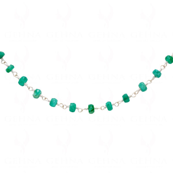 Emerald Gemstone Faceted Bead Chain Linked In .925 Silver Wire CP-1015