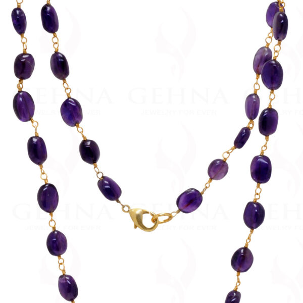 18" Amethyst Gemstone Bead Chain In .925 Sterling Silver CS-1015