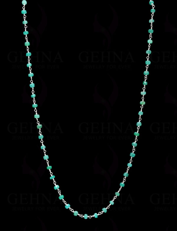 Emerald Gemstone Faceted Bead Chain Linked In .925 Silver Wire CP-1015