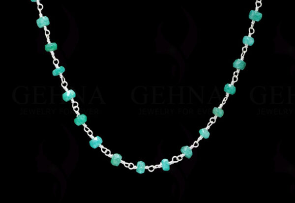 Emerald Gemstone Faceted Bead Chain Linked In .925 Silver Wire CP-1015