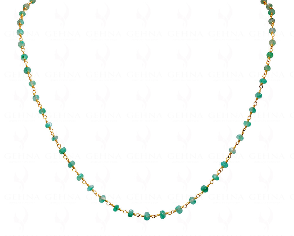 Emerald Gemstone Bead Chain Linked In 925 Silver - Yellow Polished  CP-1016
