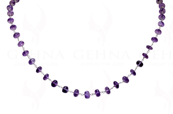 18" Amethyst Round Plain Bead Chain In .925  Silver CS-1016