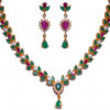 Pearl, Ruby & Emerald Color Stone Studded Necklace & Earring Set FN-1016