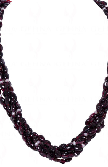 6 Rows Of Fresh Water Pearl & Garnet Gemstone Bead Twisted Necklace NM-1016