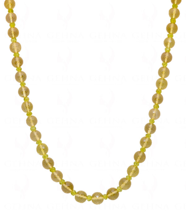 Lemon Topaz & Peridot Gemstone Round Faceted Bead Necklace NS-1016