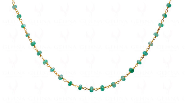 Emerald Gemstone Bead Chain Linked In 925 Silver - Yellow Polished  CP-1016