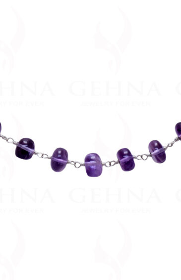 18″ Amethyst Round Plain Bead Chain In .925  Silver CS-1016