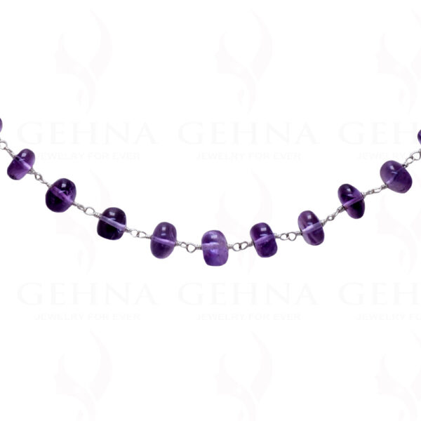 18" Amethyst Round Plain Bead Chain In .925  Silver CS-1016