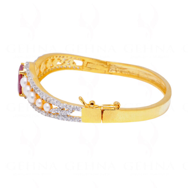 Pearl Ruby & Cubic Zirconia Studded Yellow Gold Plated Bracelet FB-1016