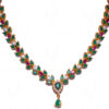 Pearl, Ruby & Emerald Color Stone Studded Necklace & Earring Set FN-1016
